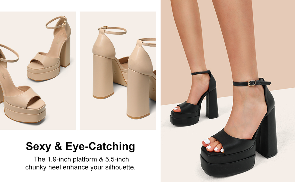 Square Toe Platform Chunky Heel Sandals-dreampairs
